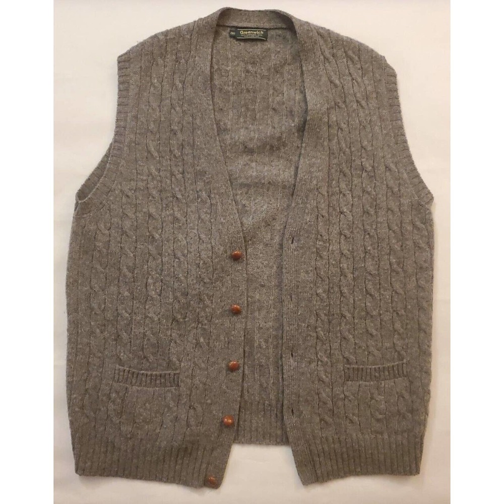 Vintage Greenwich 100% Shetland Wool ~ Gray Cardigan Sz 2XLT Fishermen Knit